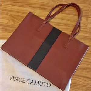 Vince Camuto dark rum leather tote NWOT
